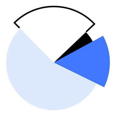 Üç renkli, açık mavi, mavi ve siyah renkli soyut pasta grafiği. Veri dağılımını temsil eden bölümler. Veri görselleştirme, istatistik, iş raporları, bilgi grafikleri için ideal