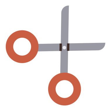 Pürüzsüz gri bıçaklar ve yuvarlak kırmızı saplı makasları aç ve çapraz şekil oluştur. El işi, tasarım, kesim aletleri, ofis işleri, yaratıcılık, hassasiyet ve tamir kavramları için idealdir. Düz renk simgesi