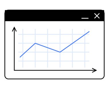 Tarayıcı penceresi yukarı doğru eğilimli bir çizgi grafiği gösteriyor, ızgara arkaplanı. Veri analizi, büyüme izleme, iş analizleri, performans ölçümleri, web analizleri, istatistikler, raporlar için ideal