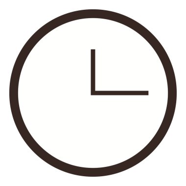 Kalın dairesel çerçeveli ve temiz çizgileri olan siyah beyaz saat tasarımı. Zaman, dakiklik, program, verimlilik, iş hayatı dengesi, planlama, minimalizm için idealdir. Düz renk simgesi