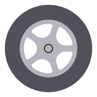 Beş dilli alaşımlı jant ve siyah lastik lastikli bir araba tekerleği. Otomotiv tasarımı, ulaşım, bakım, onarım, yarış, hareket ve endüstri için ideal. Düz renk simgesi