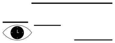 Minimalist siyah ve beyaz tarzda paralel yatay çizgilerle çevrili bir saat. Temalar için ideal zaman, odaklanma, görme, üretkenlik, farkındalık, basitlik, soyut