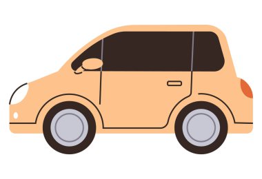 Pürüzsüz çizgileri, iki kapısı, dairesel tekerlekleri ve siyah pencereleri olan küçük turuncu bir araç. Kentsel ulaşım, seyahat, hareketlilik çözümleri, otomobil endüstrisi, sürdürülebilirlik teknolojisi için ideal