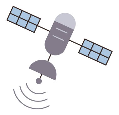 Güneş panelleri ve iletişim ve veri iletimi için bir anten ile donatılmış sinyal dalgaları yayan bir uydu. Uzay keşfi, iletişim, teknoloji, navigasyon ve yenilik için ideal