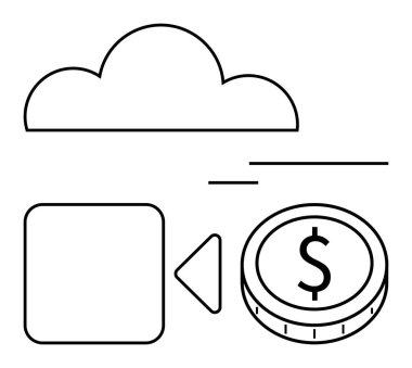 Bulut ve para veri alışverişini sembolize eden dijital hizmetleri, dosyayı ve senkronize oku temsil ediyor. Teknoloji, finans, bulut hesaplama, para paylaşımı, veri paylaşımı SaaS için idealdir. Soyut