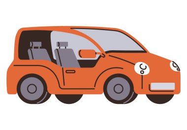 Pürüzsüz yuvarlak kenarlı turuncu kompakt araç, iç koltukların görünür penceresi ve fonksiyonel tasarım. Ulaşım, taşınabilirlik, seyahat, çevre dostu kavramlar, kentsel yaşam tarzı için ideal