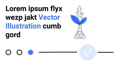Mavi yapraklı bitki bir şişeden büyüyor, soyut çizgiler, daireler ve metinlerle çevrili. İş geliştirme, yenilik, yatırım, başarı, büyüme sürdürülebilirliği girişimleri için ideal