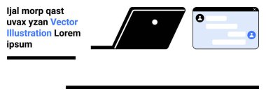 Bilgisayarı kullanıcı simgeleri ve metin bloklarıyla mesajlaşma arayüzünün yanında aç. İletişim, teknoloji, sohbet platformları, ev işleri, online toplantılar, ağ kurmak, modern araçlar için idealdir. Soyut