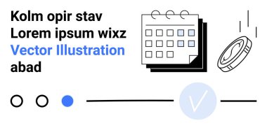Bir takvim, bir bozuk para, bir işaret ve bir ilerleme çubuğu eşliğinde soyut metin. İş planlaması, planlama, mali planlama, görev yönetimi ve proje planlaması için ideal