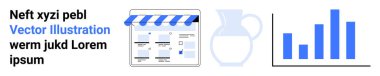 Metin, çevrimiçi vitrin, tente, sürahi ve mavi tonları olan çubuk grafikler. E-ticaret, çevrimiçi iş, satış performansı, pazarlama, büyüme analizi perakende kullanıcı arayüzü için ideal