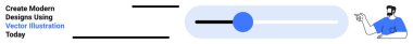 Mavi tonlardaki etkileşimli kaydırma elemanı, arayüz özelliğini gösteren adam. UX tasarımı, teknoloji, yaratıcı projeler, eğitim, veri görselleştirme, yazılım, düz iniş sayfası afişi için ideal