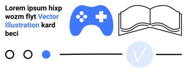 Oyun denetleyici ve metin elemanları ve grafik sembollü kitabı aç. Eğitim, oyun, öğrenme materyalleri, teknoloji, tasarım ilhamı, dijital grafikler ve talimatsal içerik için ideal