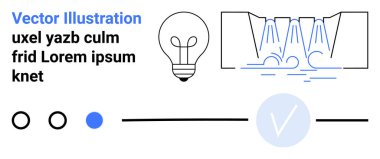 Ampul, su taşması, ilerleme göstergeleri ve yer tutucu metin gibi soyut elementler. Yenilik, ilerleme, yaratıcılık, proje planlaması, teknoloji başarısı beyin fırtınası için ideal