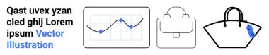 İlerleme çizelgesi, şık bir iş çantası ve etiketli zarif bir çanta. Ticari, analitik, moda, perakende, e-ticaret, markalaşma minimalist tasarım düz iniş sayfası afişi için ideal