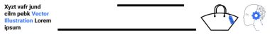Kafanın içindeki dişli, moda için bir el çantasıyla eşleştirilmiş teknolojiyi sembolize eder. Yenilik, stil, yaratıcılık, modernlik, e-ticaret, yapay zeka, teknoloji sade iniş sayfası afişi