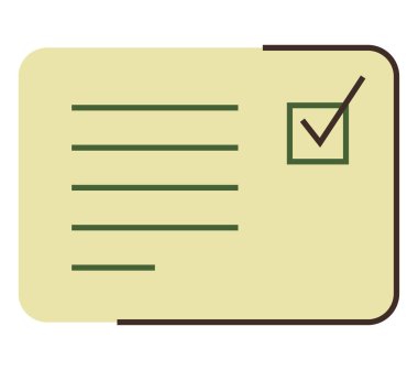 Açık arkaplandaki metin veya görevleri sembolize eden yatay çizgileri olan bir kutunun içindeki yeşil işaret. Üretkenlik, organizasyon, görev yönetimi, başarı, planlama, hedefler, hatırlatıcılar için ideal. Düz