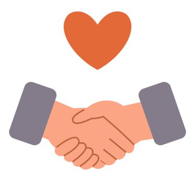 Kırmızı bir kalbin altında titreyen iki el güveni, ortaklığı, ilgiyi ve işbirliğini simgeliyor. İş için ideal, profesyonel ilişkiler, takım çalışması, empati, insan ilişkileri ortaklığı birliği