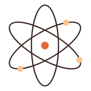 Atomik yapı, fizik ve enerji kavramlarını sembolize eden üç elektron yörüngesine sahip merkezi çekirdek. Bilim, eğitim, yenilik, fizik, teknoloji kimya araştırması için ideal