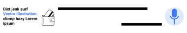 Para ortaya çıkan cüzdan simgesi, ses komutu için mikrofon simgesi, metin ögeleri. Dijital bankacılık, mobil ödemeler, mali teknoloji, irtibatsız işlemler, kullanıcı iletişimi için ideal