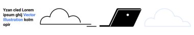 Bulut verilerine minimalist tasarım ile bağlanan soyut dizüstü bilgisayar. Bulut depolama, teknoloji, yenilik, dijital dönüşüm, uzak çalışma, bilişim sistemleri, soyut düz metafor için ideal