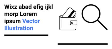 Cüzdanında bir büyüteç bulunan bir kredi kartı mali analizi, güvenliği ve yönetimi temsil ediyor. Bankacılık, finans, güvenlik, denetim, bütçe, araştırma ve dış ticaret için ideal