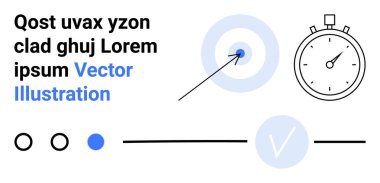 Hedef ok merkezini vurdu, kronometre zamanı gösteriyor, kontrol işaretli liste ve örnek metin. Üretkenlik, hedef belirleme, planlama, zaman yönetimi, verimlilik odaklı başarı için ideal