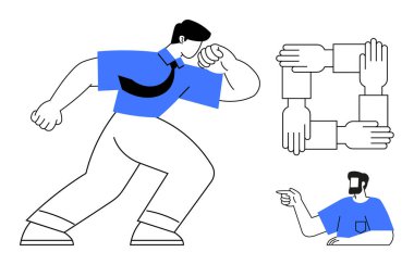 Kendinden emin bir poz veren, elleri takım çalışmasını temsil eden bir kare oluşturan bireysel rehber. Liderlik için ideal, işbirliği, destek, yetki, yön