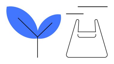 Plastik poşetin yanında filizlenen yaprak, doğa ile kirlilik arasındaki zıtlığı vurguluyor. İklim değişikliği için ideal farkındalık, sürdürülebilirlik, çevre dostu uygulamalar, çevre eğitimi