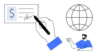 El imzası çeki, dünya ve finans, küresel iş ve anlaşmalar öneren kişi. Finans, bankacılık, ticaret, uluslararası ticaret pazarlığı için ideal küresel strateji sözleşmeleri