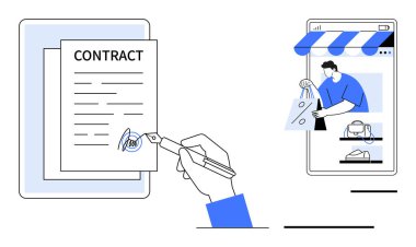 Stylus 'la el imzası kontratı, akıllı telefondan para değiş tokuşu. İş anlaşmaları, e-ticaret, dijital işlemler, mobil alışveriş, elektronik imzalar için ideal