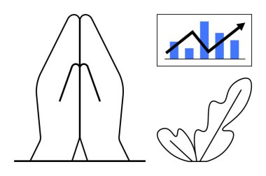 Dua eden iki el, yukarı doğru eğimli bir ok ve bir yaprak olan mavi çizgili bir çizgi. Maneviyat, büyüme, ilerleme, doğa, farkındalık, başarı ve minimalizm konuları için idealdir. Soyut