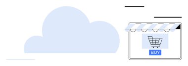 Bulut simgesi çevrimiçi alışveriş arabası ve satın alma düğmesine bağlandı. Ekommerce, bulut hesaplama, dijital pazarlama, teknolojik çözümler, perakende yenilik, çevrimiçi