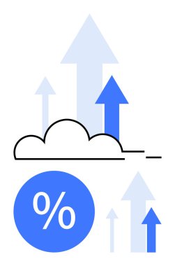 Yukarıya bakan oklarla çevrili bir bulut ve mavi yüzde işareti. Finans, teknik büyüme, bulut hesaplama, başarı, ilerleme, veri depolama, gelecekteki trend kavramları için idealdir. Soyut çizgi düz metafor