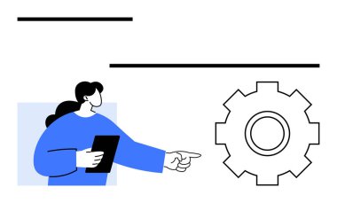 Elinde teçhizatı gösteren bir tablet tutan kişi, teknolojiyi, iş akışını, fikirleri ve çözümleri sembolize ediyor. Takım çalışması, gelişim süreci, teknoloji, geliştirme mühendisliği kavramları için ideal