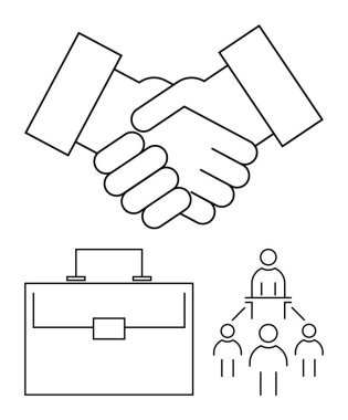 El sıkışma anlaşmayı, iş çantasını ve hiyerarşik takım yapısını sembolize eder. İş anlaşmaları, takım çalışması, liderlik, ağ oluşturma, iletişim, kariyer büyüme soyut çizgisi için ideal