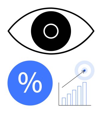 Odaklanmayı sembolize eden göz, mavi yüzde işareti, hedefi vuran bir okla çizelge. Veri analizi, iş büyümesi, mali odaklanma, kesinlik, başarı, hedef başarı performansı için ideal
