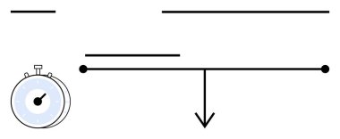 Stopwatch yatay bir zaman çizgisinin yanında aşağı doğru inen bir okun geçişi veya ilerlemeyi göstermesiyle sona eriyor. Proje planlaması için ideal süre, zaman izleme, hedefler, süreç akışı, verimlilik