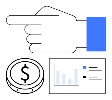Elini öne uzat, işaretli bozuk para ve metin elementli bar çizelgesi. Finans, yatırım, karar verme, strateji, iş büyümesi, ekonomik planlama için idealdir.