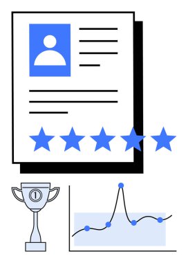 Profil belgesi beş mavi yıldız kupa performans grafiği başarı performansı, değerlendirme. Motivasyon, başarı, takdir, hedefler, mükemmellik ve ilerleme için ideal. Satır metaforu
