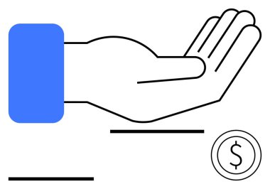 Vermeyi, almayı, alışverişi, bağışları ya da ekonomik değişimi temsil eden minimalist madeni parayla uzatılmış bir el. İş, hayır kurumu, finans ve ekonomi desteği için idealdir.