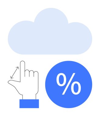 El hareketi boyut değiştirme, yüzde işareti ve bulut. Bulut hesaplama, veri depolama, kullanıcı arayüzü, veri analizi, istatistiklerin yeniden boyutlandırılması ve ölçeklendirilebilirlik temaları için ideal. Basit soyut çizgi düz