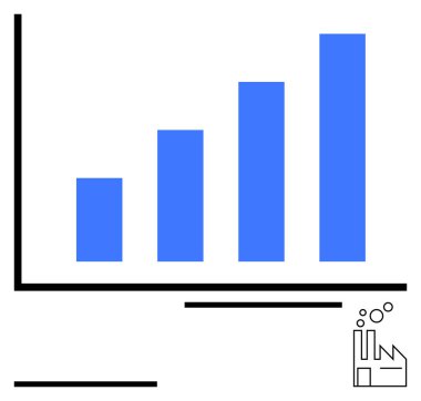 Dikey mavi çizelge artan sütunları gösteriyor, gelişimi, büyümeyi ve başarıyı simgeliyor. Minimalist endüstriyel fabrika ikonu. İş için ideal, analitik, finans, endüstri verimliliği