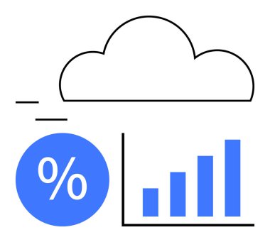 Yüzen çizgileri olan bir bulut, yüzde mavi bir işaret ve veri analizlerini, finansal büyümeyi ya da bulut hesaplamasını gösteren mavi bir çizelge. İş, finans, analitik, bulut depolama için ideal