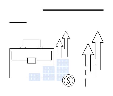 İş çantası, kar getiren bar çizelgeleri, para ve büyümeyi gösteren oklar. İş, finans, büyüme, başarı ekonomisi yatırım stratejisi için idealdir. Satır metaforu
