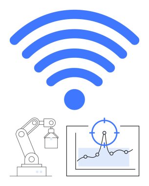 Robot kol görevi, veri eğilimli şema ve hedef odaklanma, büyük kablosuz sinyal. İOT, akıllı imalat, robotik, veri takibi, endüstriyel analitikler ve soyut yenilikler için ideal