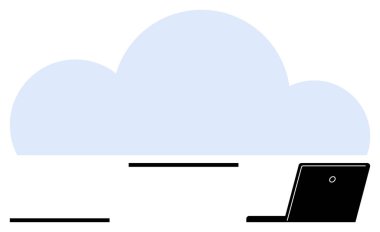 Soyut bulut şekline bağlı dizüstü bilgisayar bulut depolama, uzaktan erişim ve veri paylaşımını sembolize ediyor. Teknoloji, yenilik, dijital iş, ağ oluşturma, bilişim çözümleri ve modern çalışma için ideal