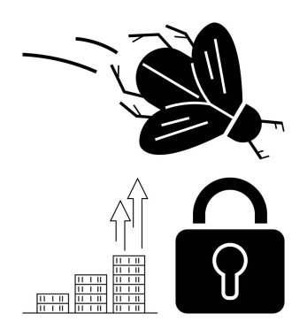 Uçun, yukarı doğru ok atarak bar çizelgesi oluşturun ve asma kilit sembolünü güvene alın. Veri optimizasyonu, siber güvenlik, ekonomik büyüme, zorluklar, haşere kontrol stratejileri, gizlilik soyut