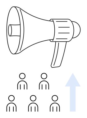 Beş kişiye doğru megafon yansıtılıyor, yukarı doğru ok ise çarpma ve büyümeyi gösteriyor. Pazarlama, liderlik, nüfuz, konuşma, iletişim becerileri, takım yönetimi için ideal