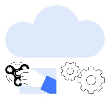 El ele tutuşan döner, büyük bulut şekli ve teknoloji entegrasyonu, üretkenlik ve bulut hizmetlerini temsil eden iki vites. İş için ideal, yenilik, bilişim, yazılım verimliliği