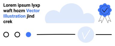 İlerleme çubuğu olan bulut simgesi, mavi işaret, kalite sertifika kartı ve yer tutucu metni. Teknoloji, bulut depolama, veri yönetimi, ilerleme izleme, kullanıcı arayüzü sertifika ağı için ideal